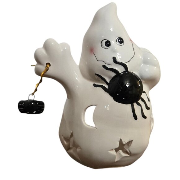 Ceramic Ghost and Spider Tea Light Holder Halloween Decor Candleholder - Picture 5 of 16